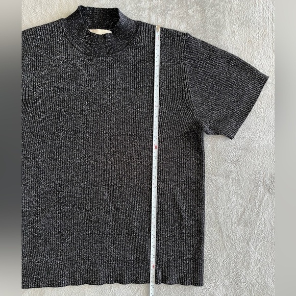 SUSAN Graver Vintage Black Multi Shimmer Mock Neck Short Sleeve Sweater Size 1X - Picture 5 of 6